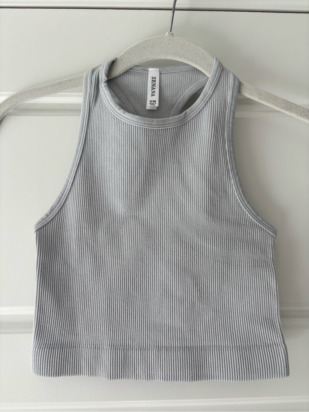 Zenana Outfitters Gray Ribbed High Neck Crop Tank